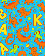 Cute Orange Green Dinosaurs Alphabet Rug