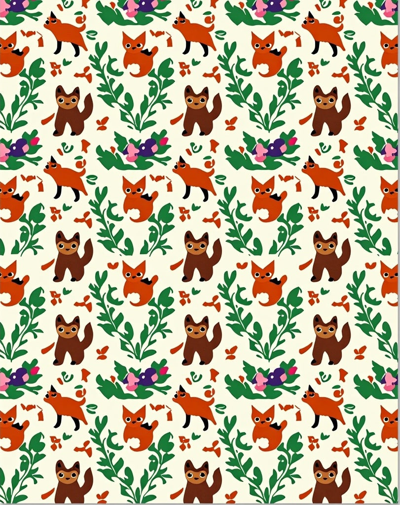 Whimsical Woodland Fox and Cat Companions Rug