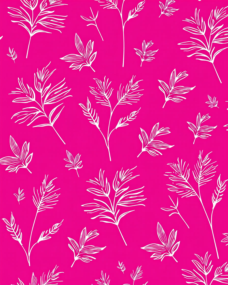 Vibrant Pink White Leafy Whimsy Rug