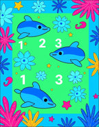 Bright Blue Dolphins Floral Border Rug