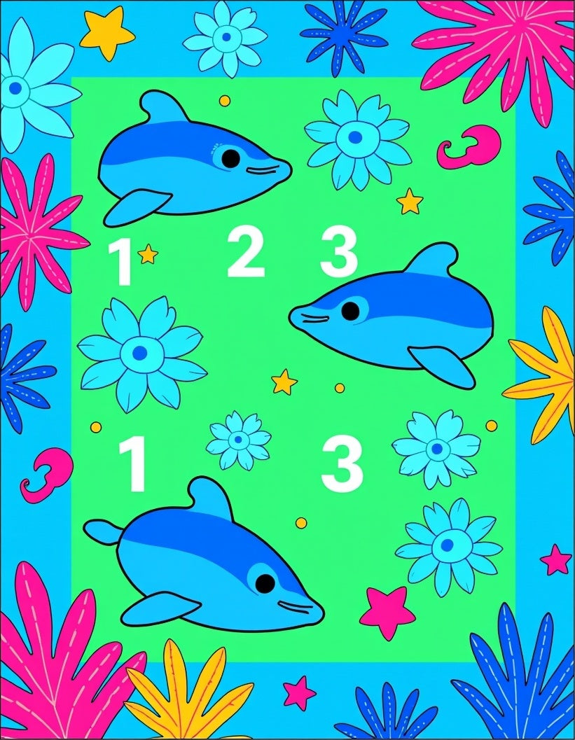 Bright Blue Dolphins Floral Border Rug