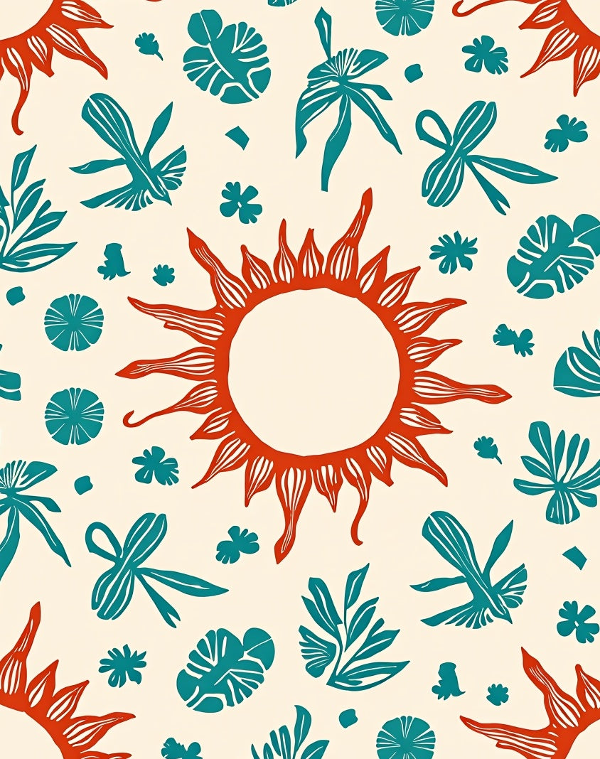 Crimson Sun Teal Foliage Collage Rug