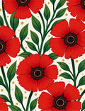 Vibrant Red Floral with Green Leaves Rug
