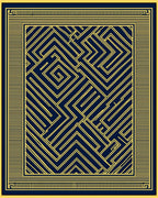 Deep Blue Golden Maze Frame Rug