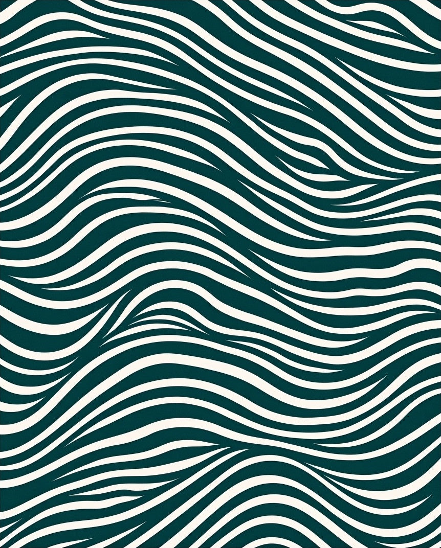 Deep Teal And Cream Wavy Stripes Rug