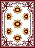 Deep Red Floral Blooms Border Rug