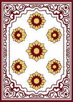 Deep Red Floral Blooms Border Rug