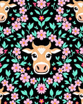 Whimsical Pink Floral Cow Meadow Rug