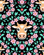 Whimsical Pink Floral Cow Meadow Rug