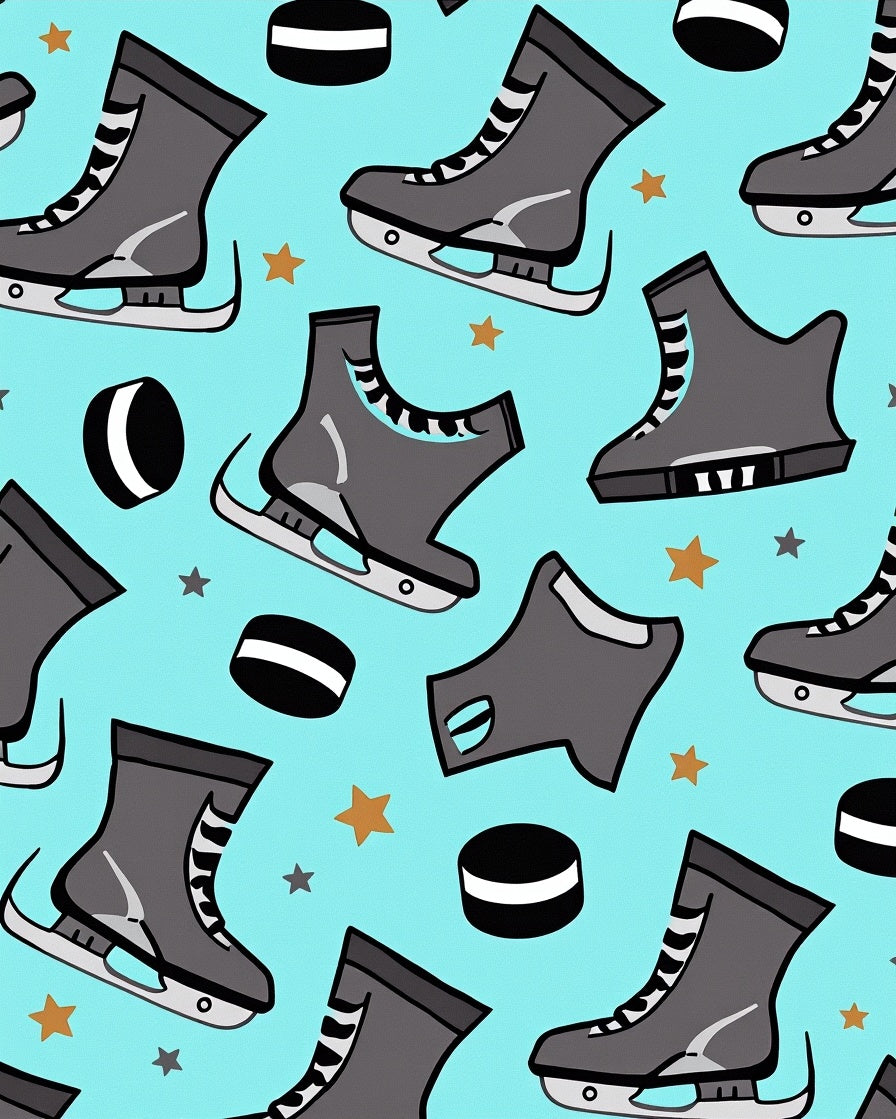 Ice Skates and Puck Stars Rug