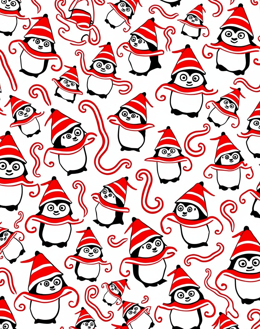 Festive Red Penguin Winter Scene Rug