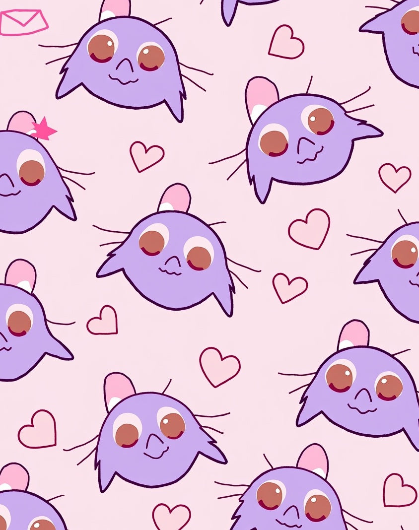 Cute Purple Cat Hearts Pattern Rug
