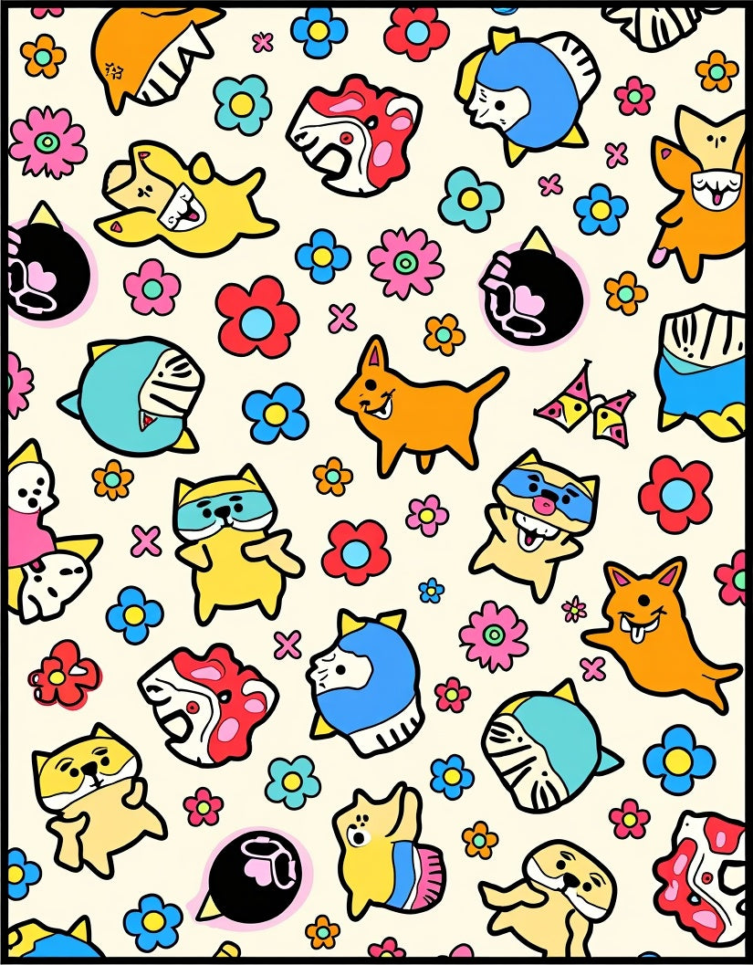 Cute Kawaii Animals Floral Explosion Rug