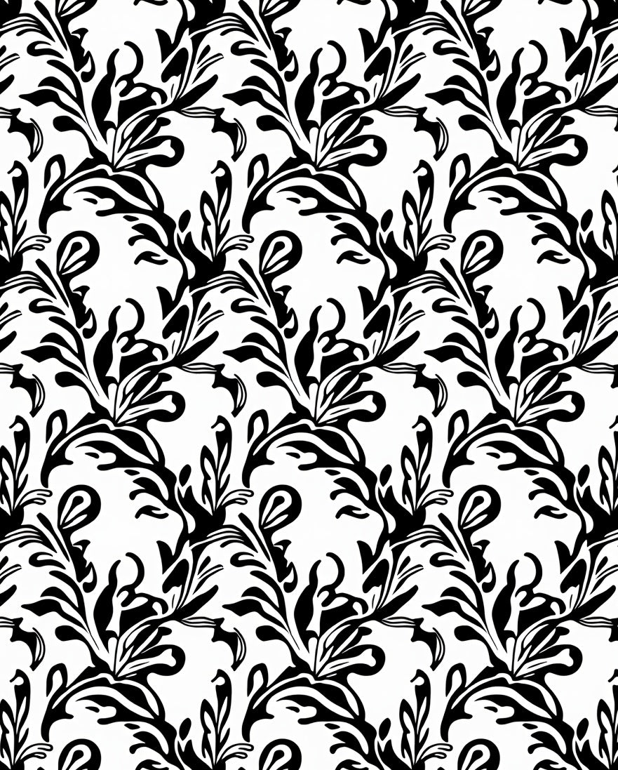 Elegant Black White Flourish Vine Rug