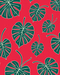 Tropical Teal Monstera Leaves Red Rug