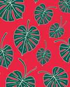 Tropical Teal Monstera Leaves Red Rug