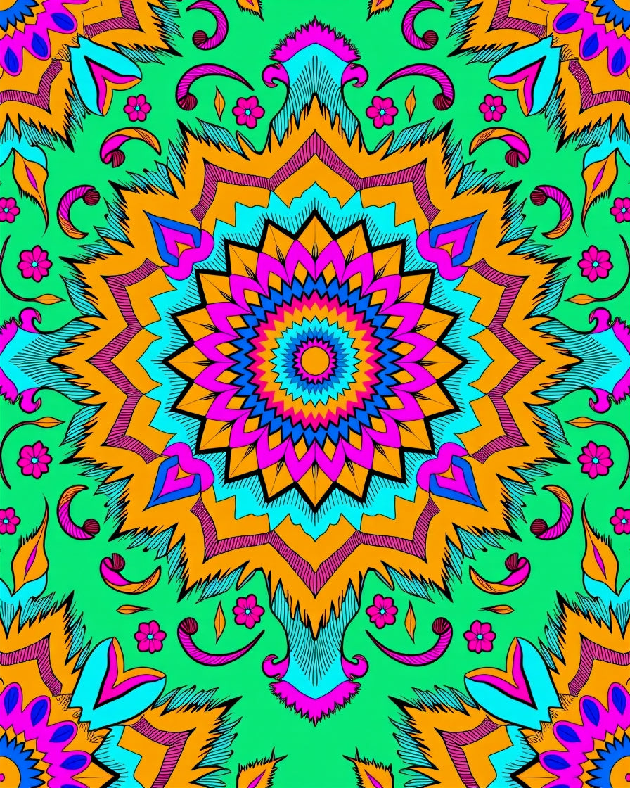 Vibrant Fuchsia Orange Starburst Mandala Rug