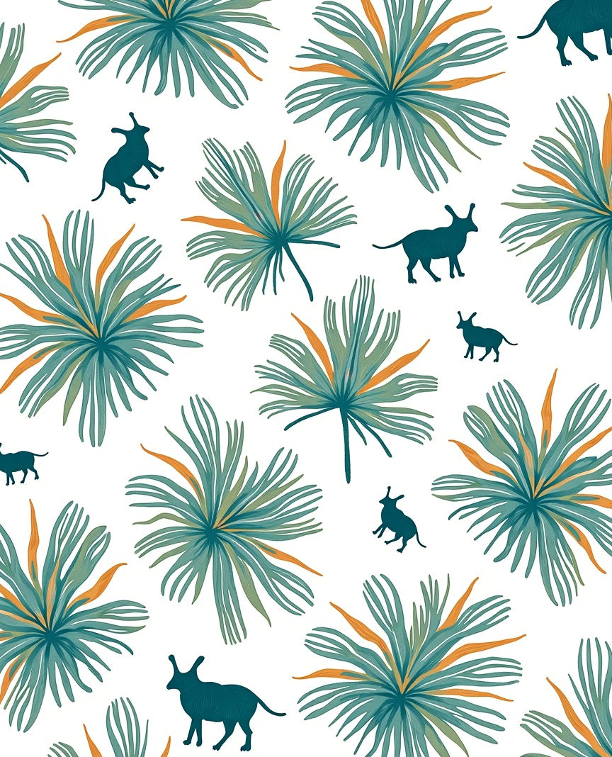 Teal Palm Frond Silhouette Animal Rug