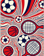 Red Blue White Sports Collage Rug