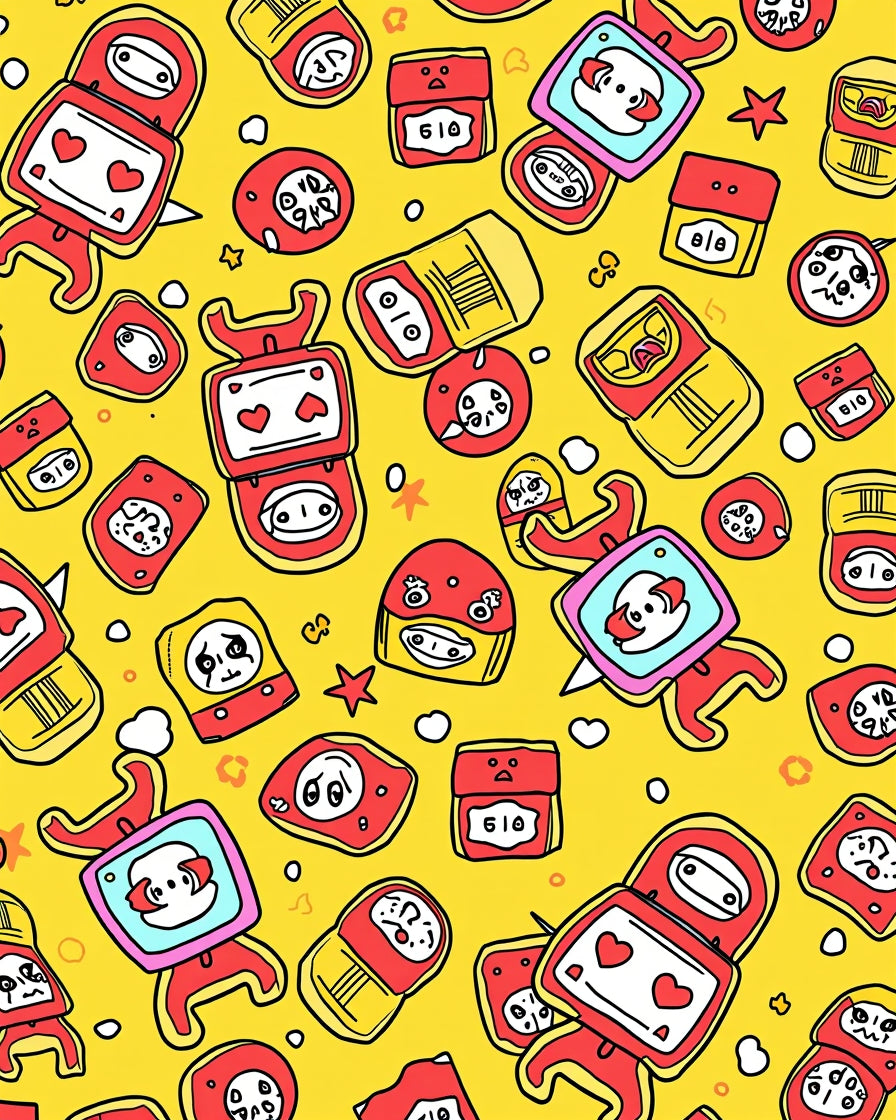 Retro Red Yellow Cartoon Characters Rug