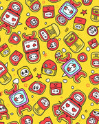 Retro Red Yellow Cartoon Characters Rug