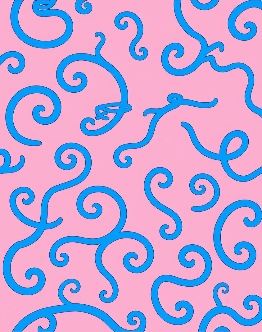 Pink Blue Swirl Curlicue Medley Rug