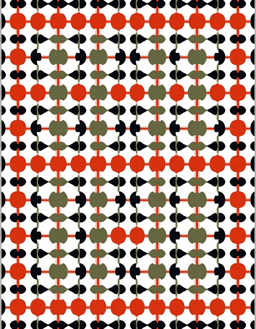 Retro Orange Olive Black Geometric Lattice Rug