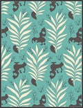Aqua Cream Leaf Animal Silhouette Rug