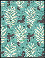 Aqua Cream Leaf Animal Silhouette Rug