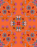 Retro Orange Floral Mandala Statement Rug