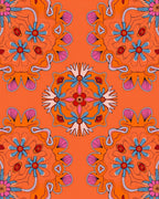 Retro Orange Floral Mandala Statement Rug