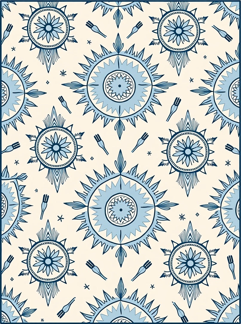 Cerulean Sunburst Floral Medallion Rug