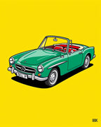 Green Vintage Convertible Yellow Background Rug
