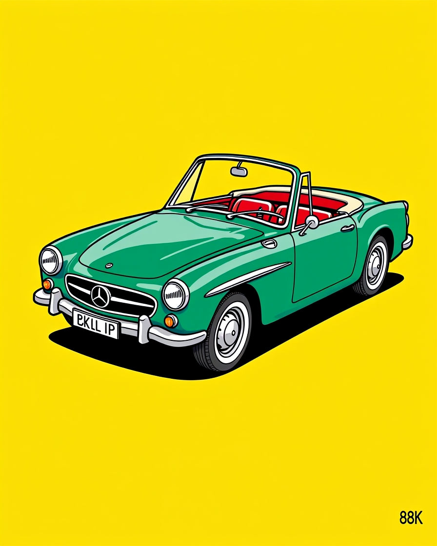 Green Vintage Convertible Yellow Background Rug