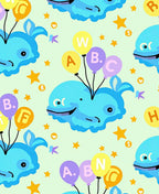 Whimsical Blue Whales With Alphabet Balloons Rug
