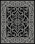 Black White Intricate Swirl Scroll Border Rug