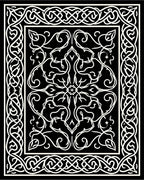 Black White Intricate Swirl Scroll Border Rug