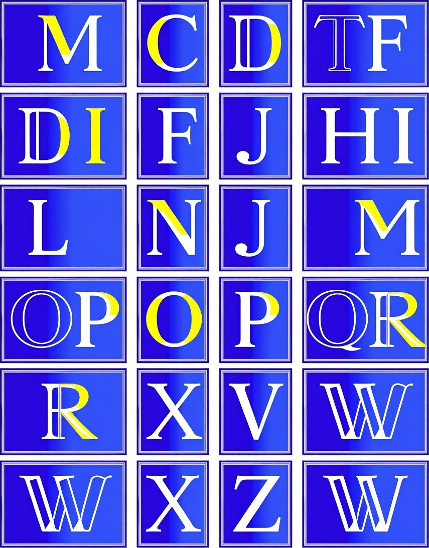 Bold Blue Alphabet Grid Rug