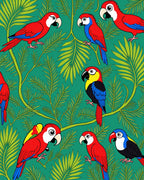 Tropical Macaw Birds Green Foliage Rug
