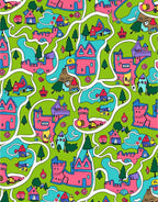 Whimsical Pink Castle Village Landscape Rug