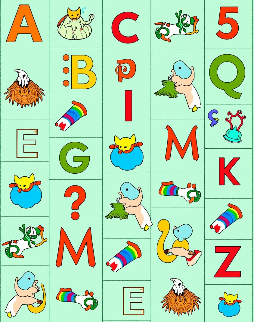 Playful Alphabet Creatures Rainbow Accents Rug