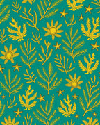Teal Yellow Coral Starfish Illustration Rug