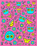Cute Turquoise Owl Yellow Butterfly Floral Pink Rug
