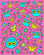 Cute Turquoise Owl Yellow Butterfly Floral Pink Rug