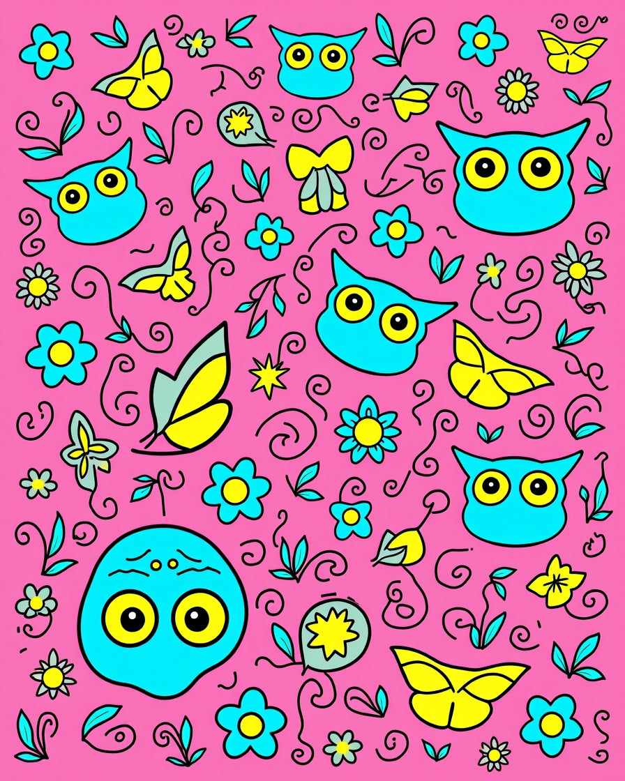 Cute Turquoise Owl Yellow Butterfly Floral Pink Rug