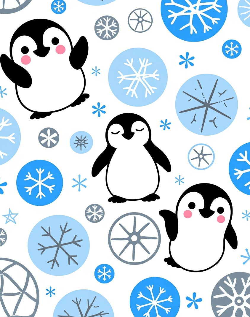 Cute Penguin Snow Flake Collection Rug