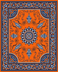 Vibrant Orange Navy Floral Border Rug