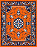 Vibrant Orange Navy Floral Border Rug