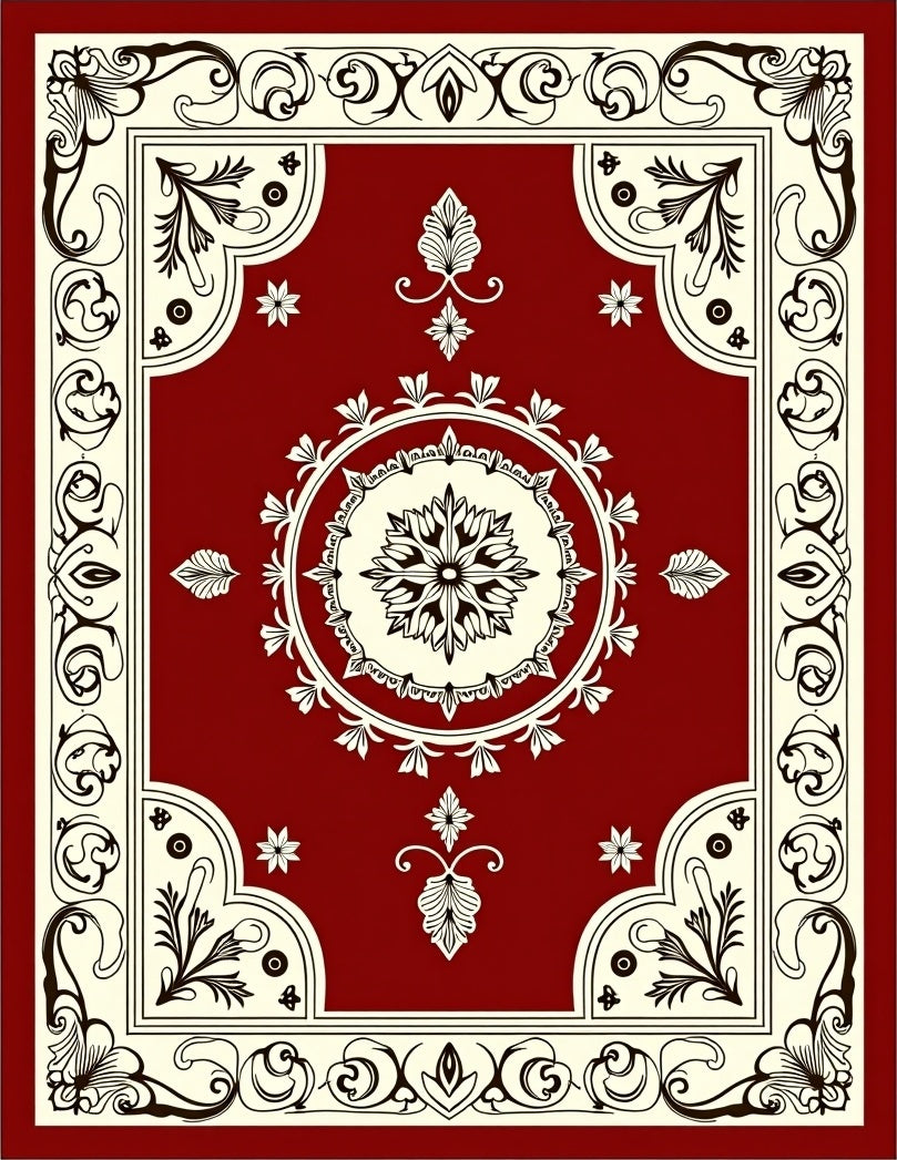 Crimson Ornamental Bloom Centered Rug