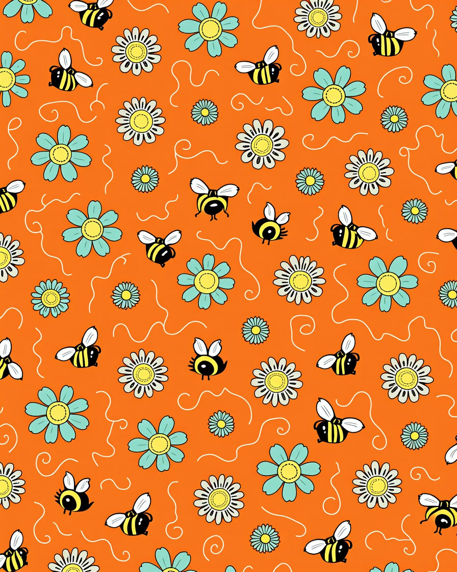 Whimsical Bees and Flowers Orange Rug